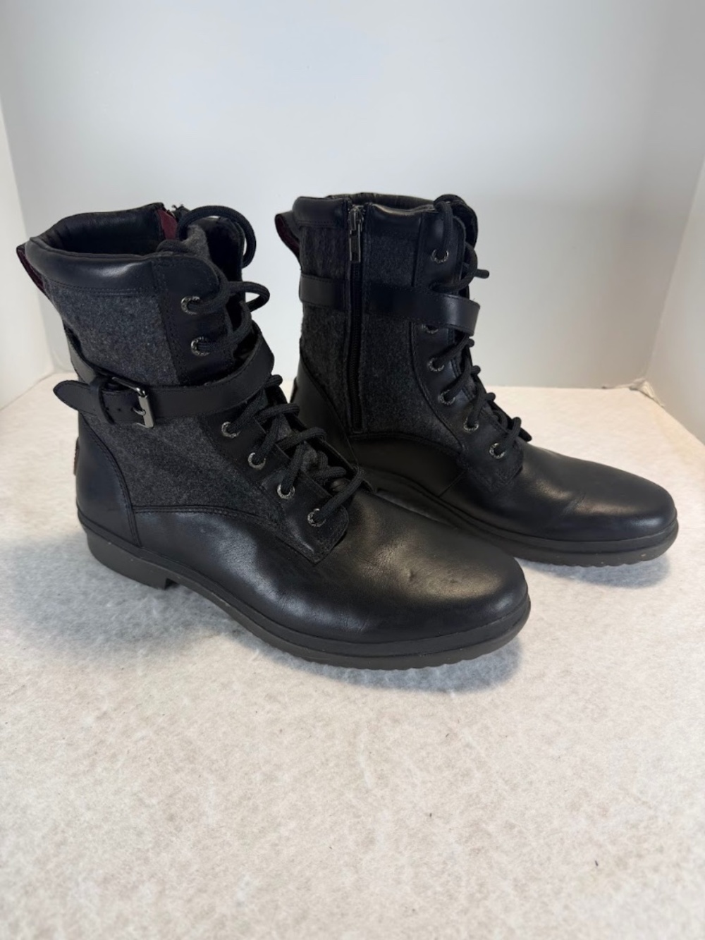 UGG Kesey Waterproof Boots Womens 11 Black Leather Wool Lace Up